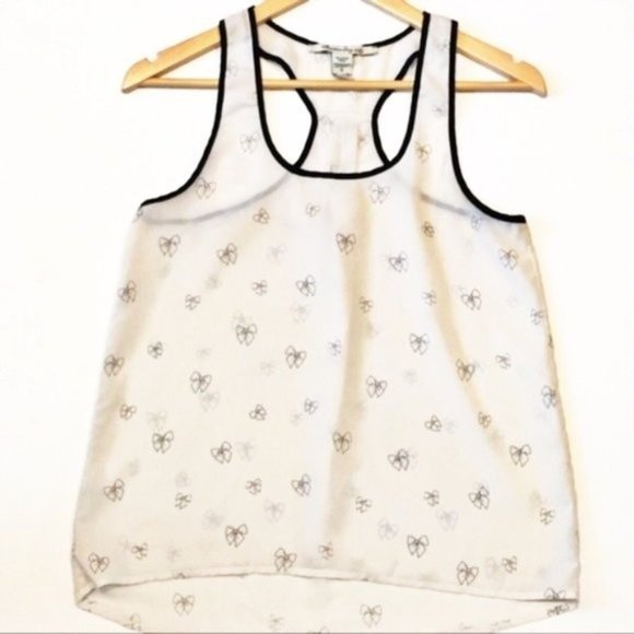 American Rag Sheer Off White & Black Bow Outline Racerback Tank Top - Picture 6 of 10
